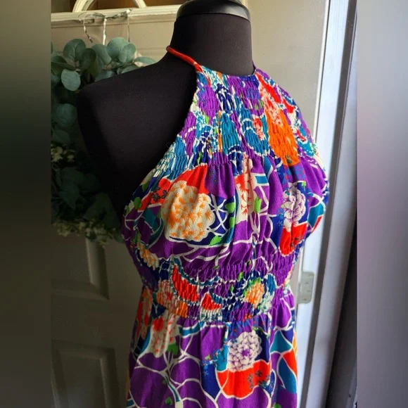 Vintage Keene Sportwear Hawaii tropical smocked halter maxi dress, size small - Picture 3 of 14
